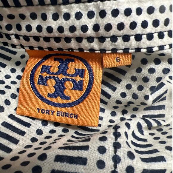 Tory Burch Stephanie Size 6 Beige Black Clear Sequin Tunic Top V-Neck Blouse - Picture 6 of 8